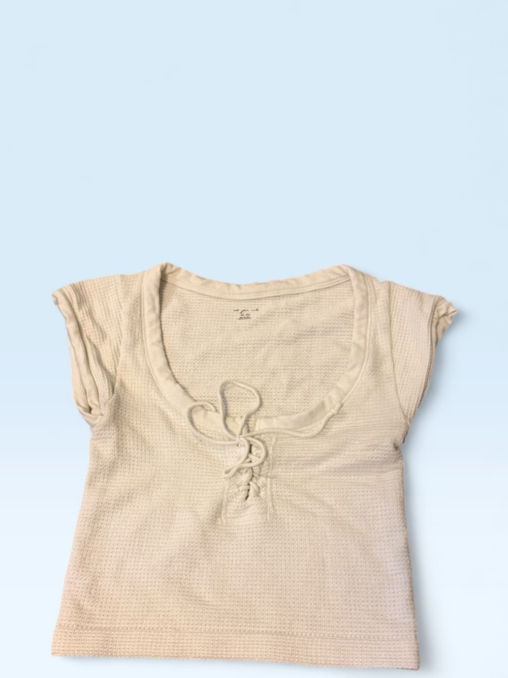 Out from under Urban Outfitters Waffle Knit Lace-Up Short Sleeve Top - white